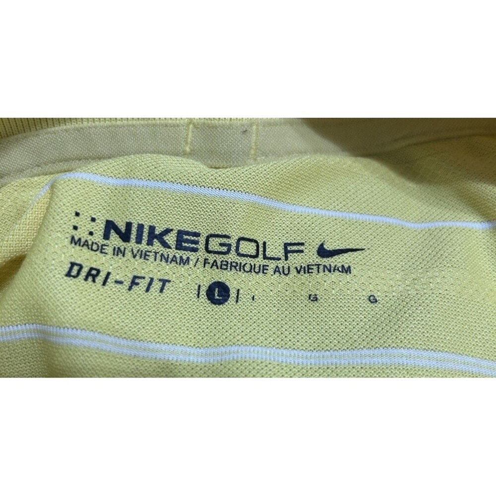 Nike Golf Dri Fit Mens Size L Yellow Stripe Perform Polo Shirt Logo Short Sleeve - Picture 5 of 6